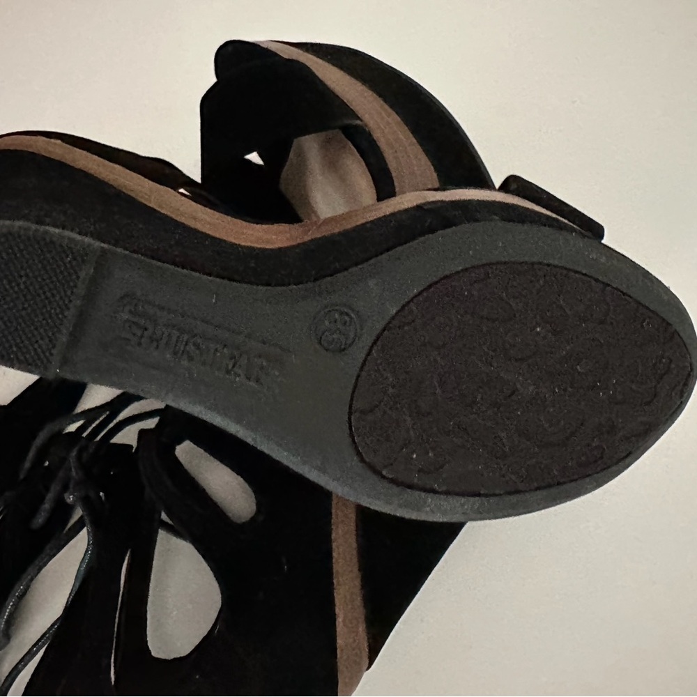 JustFab “Shanghai” Black Cutout Tassel Wedge Sandals Y2K Size 8.5 - Picture 10 of 10